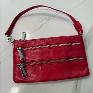 HOBO Red Leather Wristlet Clutch with Multiple Compartments